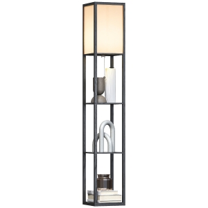 HOMCOM vloerlamp verlichting E27 tot 40 W met 3 planken voor woon-/slaapkamer hout