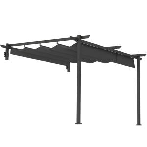 Outsunny Pabellón, 3 x 3 m Pérgola, Techo para terraza resistente al viento, montaje en pared, techo ajustable, para jardín, terraza, Gris oscuro