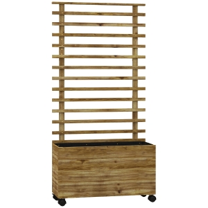 Outsunny Jardinera vertical con 4 ruedas y enrejado para plantas trepadoras en madera, 76x30x155 cm, Color madera