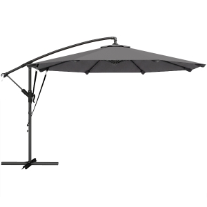 Outsunny Offset Parasol Ø300 cm with Cross Base Crank Protective Cover and Wind Ropes UPF30+ Dark Gray