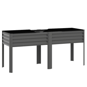 Outsunny Metalen hoogbed extra grote plantenbak met verstevigingsstangen en vliesstof, 180 x 55 x 80 cm Donkergrijs