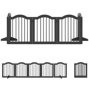 PawHut Absperrgitter Hund Freistehendes Schutzgitter mit Füßen, Klappbar Hundegitter, 5 Paneelen, 261,5 x 29,5 x 61 cm, Schwarz