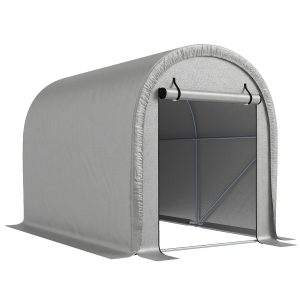 Outsunny Abrigo Portátil 2,44x1,52 m Tenda para Bicicletas Resistente à Água com Porta Enrolável com Zíper e Estrutura em Aço Galvanizado Cinza Claro