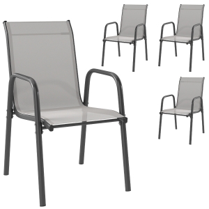 Outsunny Tuinstoelen 4-delige Set Stapelbare Terrasstoelen met Ademend Rugvlak, Armleuningen 120 kg Draagvermogen