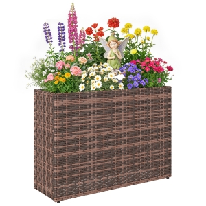 Outsunny Verhoogd plantenbed met verstelbare poten, rattan plantenbak met uitneembare inzet voor terras en balkon, bruin