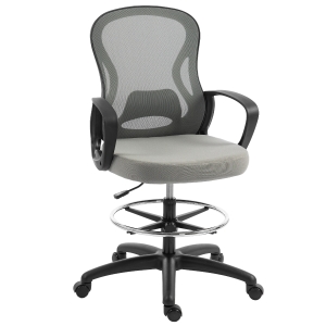 Vinsetto Sedia da ufficio ergonomica in rete con poggiapiedi e braccioli, 59x65x123 cm, Grigio