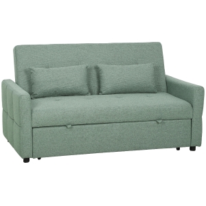HOMCOM Three-Way 2 Seater Sofa Bed with Three-position back and Two Soft Pillows - Green