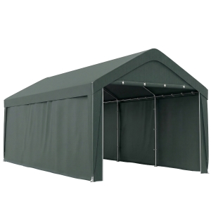Outsunny Abrigo de Exterior 590x300x280 cm Garagem de Exterior para Carros Anti UV com Paredes Laterais Desmontáveis e 2 Portas Cinza Escuro