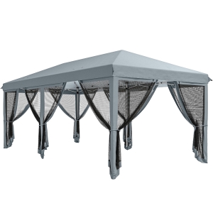 Outsunny Gazebo da Giardino Pieghevole 6x3 m con 6 Zanzariere e Pulsante, in Acciaio e Poliestere, Grigio
