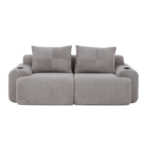 Modulares 2-Sitzer-Cordsofa, mit Getränkehalter und Seitentasche, 200 x 99 x 80 cm, Hellgrau