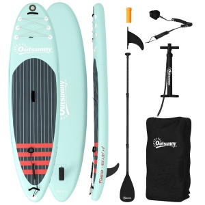 Outsunny Aufblasbares Paddleboard 320 cm, mit rutschfester Oberfläche, verstellbarem Aluminium-Paddel, Finne, Pumpe und Rucksack