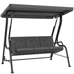 Outsunny Dondolo da Giardino per 3 Persone con Tettuccio Regolabile e Cuscini, 200x120x170cm, Nero