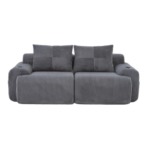 Modulares 2-Sitzer-Cordsofa, mit Getränkehalter und Seitentasche, 200 x 99 x 80 cm, Dunkelgrau