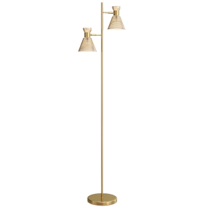 HOMCOM Lampada da Terra Moderna con 2 Luci e Teste Regolabili, Interruttore a Pedale, Oro