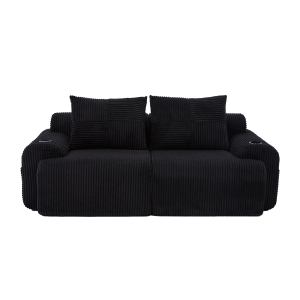 Modulares 2-Sitzer-Cordsofa, mit Getränkehalter und Seitentasche, 200 x 99 x 80 cm, Schwarz