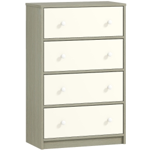 HOMCOM Cassettiera 4 Cassetti Pieghevoli con Maniglie Doppie, in Legno, Acciaio e Tessuto, 58x30x91 cm, Bianco e Grigio