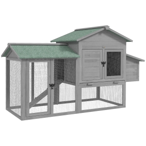 PawHut Kippenhok van hout Kippenhuis met buitenren nestkast helling uitschuifbare lade voor 2-4 kippen 168x75x103cm grijs