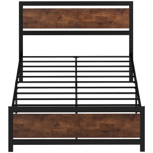 HOMCOM Cadre de lit double en acier avec sommier et tête de lit compatible matelas 190 x 140 cm brun rustique
