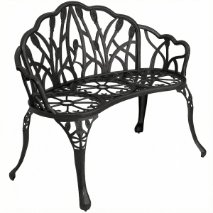 Outsunny Tuinbank 2-zits gietaluminium weerbestendige buitenzitbank met tulp-rugleuning bloemenmotief 99 x 57 x 78 cm