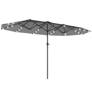Outsunny 4.4m Double-Sided Sun Umbrella Patio Parasol LED Solar Lights Dark Grey