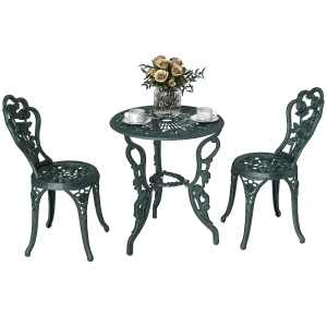 Outsunny 3-delige bistroset Balkonset tuinmeubelen balkon gegoten aluminium antiek groen