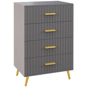 HOMCOM Four Drawer Embossed Line Dresser - Grey/Gold Tone