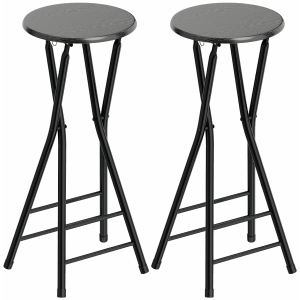 HOMCOM Barkruk set van 2, Inklapbare barkruk met stalen frame, Keukenstoelen met dubbele voetensteun 34 x 30 x 70 cm Zwart