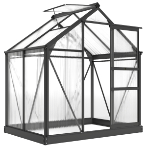 Outsunny 6 x 4ft Polycarbonate Greenhouse - Large Walk-In Green House with Sliding Door and Window, Garden Plants Growth House with Aluminium Frame and Foundation, Grey