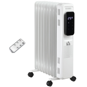 HOMCOM 2180W Oil Filled Radiator with 3 Power Settings, 9 Fin Portable Electric Heater with Adjustable Thermostat, 24H Timer, Safety Cut-off, LED Display, Remote, White