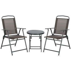 Outsunny Bistro-Set 3-teilig aus Metall Wetterfest Gartenmöbel Set mit klappbar Glastisch Gartenstühlen Braun