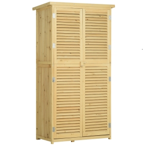 Outsunny Wooden Garden Storage Shed, Sheds & Outdoor Storage with Asphalt Roof & 2 Doors with Lock, 87 x 47 x 160cm
