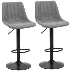 HOMCOM Adjustable Set of 2 Bar Stools, Counter Height Barstools, 360° Swivel Tall Stools with Footrest for Home Pub, Grey