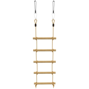 AIYAPLAY Linha Ninja Crianças 1,8 m Escada de 5 Níveis com 2 Mosquetões 2 Cintas para árvores para 3-8 Anos 40x3,5x180 cm Madeira Natural