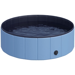 PawHut Foldable Dog Paddling Pool Pet Cat Swimming Pool Indoor/Outdoor Collapsible Summer Bathing Tub Shower Tub Puppy Washer (Φ100 x 30H cm, Blue)