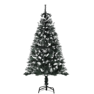 HOMCOM 5FT Snowy Artificial Christmas Tree, Xmas Tree, Home Indoor Decoration with Steel Stand, White Berries, Green