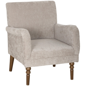 HOMCOM Poltrona Relax Estofado em Linho Apoios de Braços Elegantes Pés de Madeira Maciça Acolchoamento Espesso Cinzento