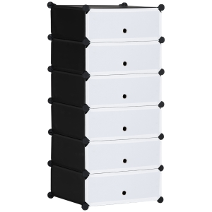 HOMCOM Mobilier pentru incaltaminte modular, 6 cuburi 49x36.5x108 cm din plastic PP si otel, Negru