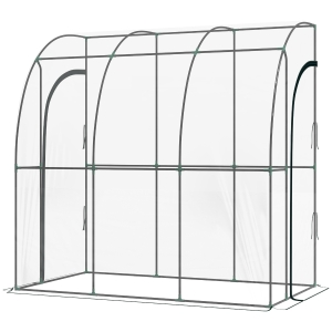 Outsunny Serre de jardin adossée, serre de balcon, bâche renforcée PVC, 2 portes enroulables, 214 x 118 x 212 cm, transparent