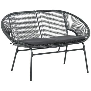 Outsunny Canapea de Grădină cu 2 Locuri din Ratan PE și Oțel cu Perne și Mânere, 132x72x83 cm, Negru