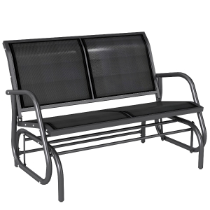 Outsunny Outdoor Glider Bench, Patio 2 Seater Swing Gliding Loveseat w/ Power-Coated Steel Frame, Mesh Seat and Armrests, for Backyard Garden Porch, Black