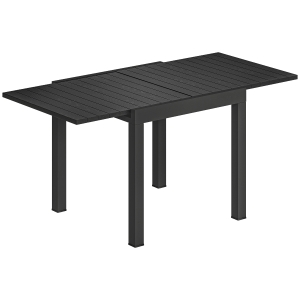 Outsunny Mesa de Jantar Exterior Extensível 80/160 cm para 4-6 Pessoas de Alumínio com Tampo de Ripas Efeito Madeira Preto