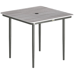 Outsunny Mesa de Jardim Retangular para 4 Pessoas Mesa de Jantar Exterior com Orifício para Guarda-sol 85x85x72,5 cm Cinza