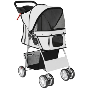 PawHut Carrito para Perros Pequeños con Cesta de Almacenaje Portavasos Ruedas y Cojín Lavable 77x44x102 cm Gris