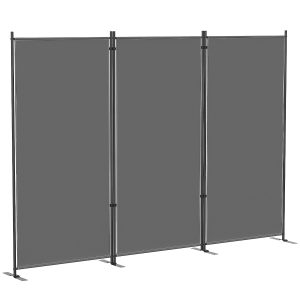 Outsunny 3-delige scheidingswand 260 x 30 cm Vrijstaand Paravent Privacy-scherm van Metaal, Outdoor Ruimtedeler Donkergrijs