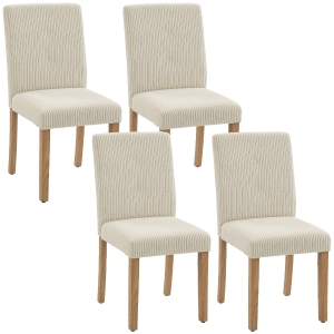 HOMCOM Pack de 4 Sillas de Comedor Respaldo Alto Tapizadas en Pana Asiento Acolchado Patas de Madera 44x56x90 cm Beige