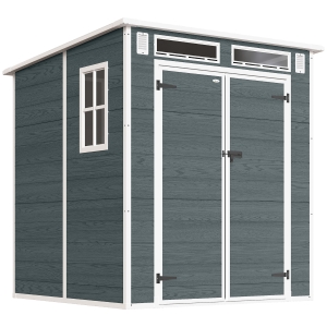 Outsunny Tuinhuis 2,89 m², Tuinschuur met houtlook 3 ramen Dubbele Deur Ventilatie Bodem Slot, 182 x 182 x 196 cm