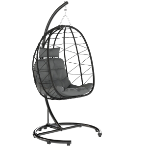 Outsunny Fotel wiszący zewnętrzny Fotel wiszący Egg Chair, odporny na warunki atmosferyczne, w tym poduszki, 102 cm x 102 cm x 195 cm, Ciemnoszary