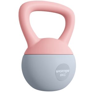 SPORTNOW Pesa Rusa 8 kg Kettlebell Relleno de Arena Metálica y Mango Antideslizante para Entrenamiento en Casa 19x19x28 cm Rosa