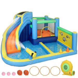 AIYAPLAY Hüpfburg mit Gebläse 9-in-1, Wasserpark, Rutsche, Trampolin, Bällebad, Oxford, mehrfarbig