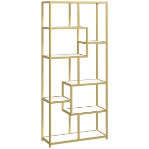 HOMCOM Seven-Tier Geometric Bookcase - White/Gold Tone